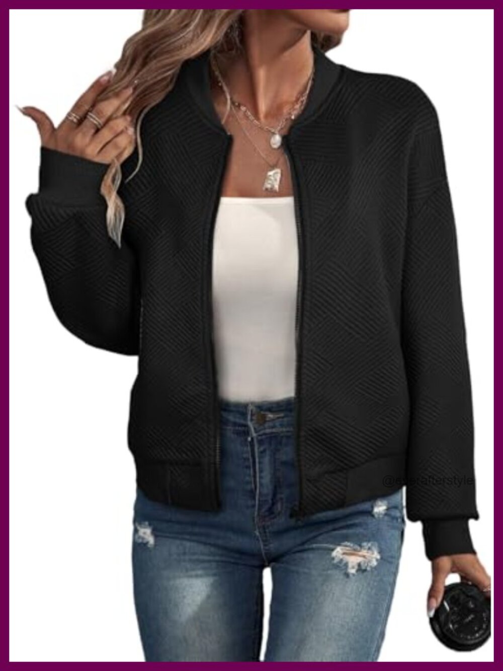 Womens Bomber Jacket Stand Collar Zip Up Lightweight Casual Coat with Pockets